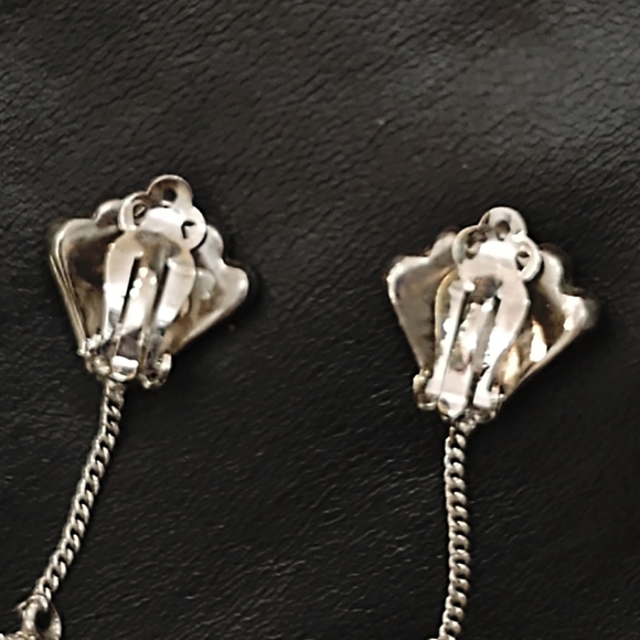 Vintage Silver & Rhinestone Ball Drop Art Deco Earrings - Picture 7 of 8